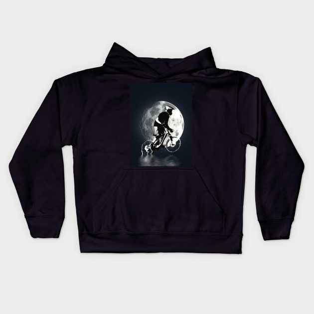 Chasing the Moon - Mountain Bike Rider Kids Hoodie by Highseller